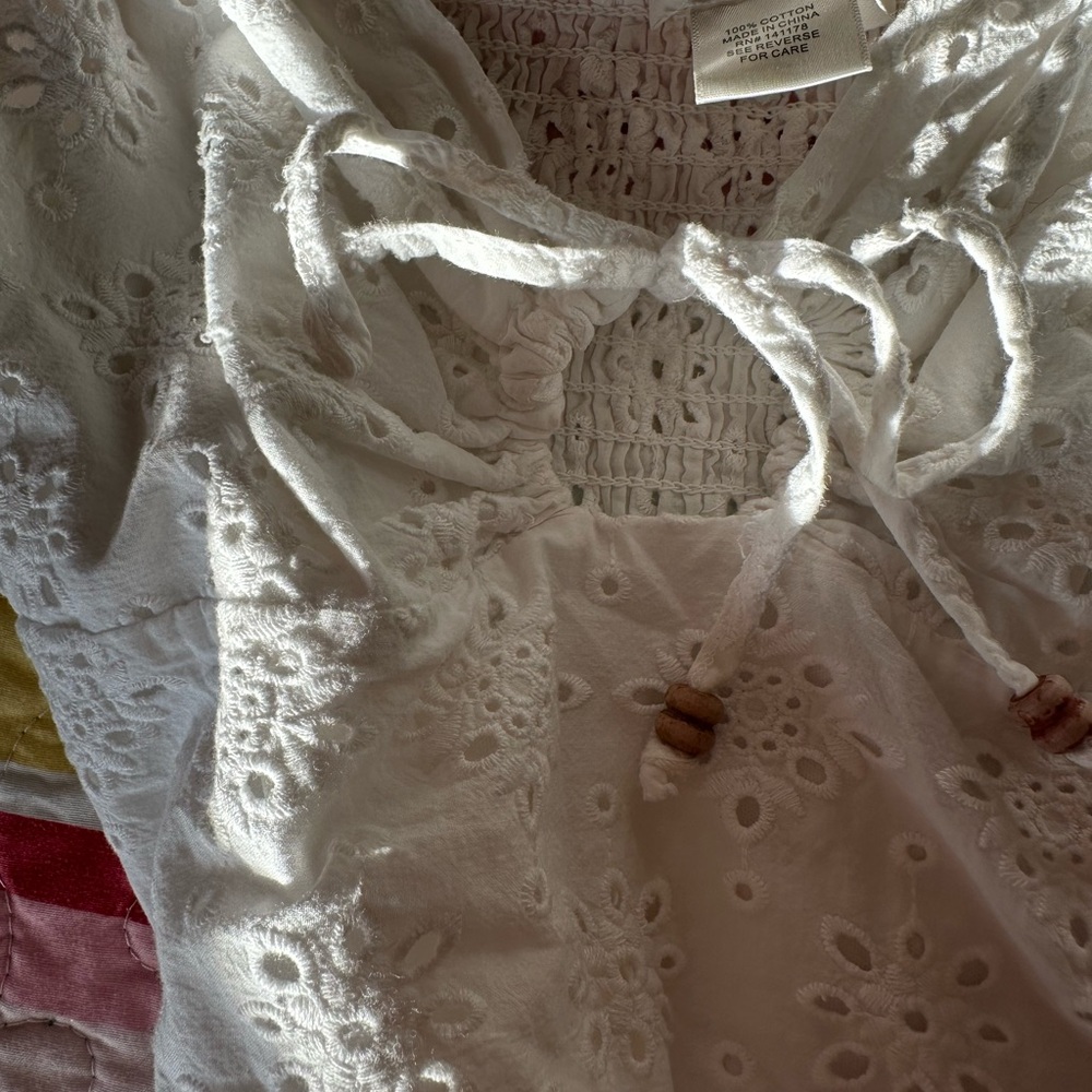 White Eyelet Top with Tie Detail
